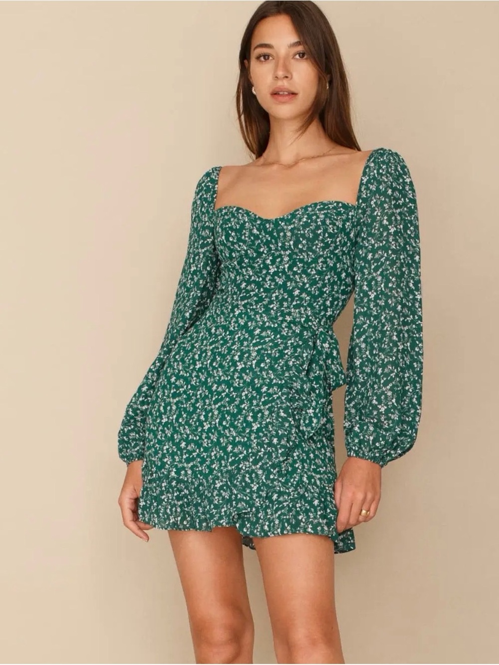 Reformation Cammi Long Sleeve Minidress In Parsley Green (Orig $248)